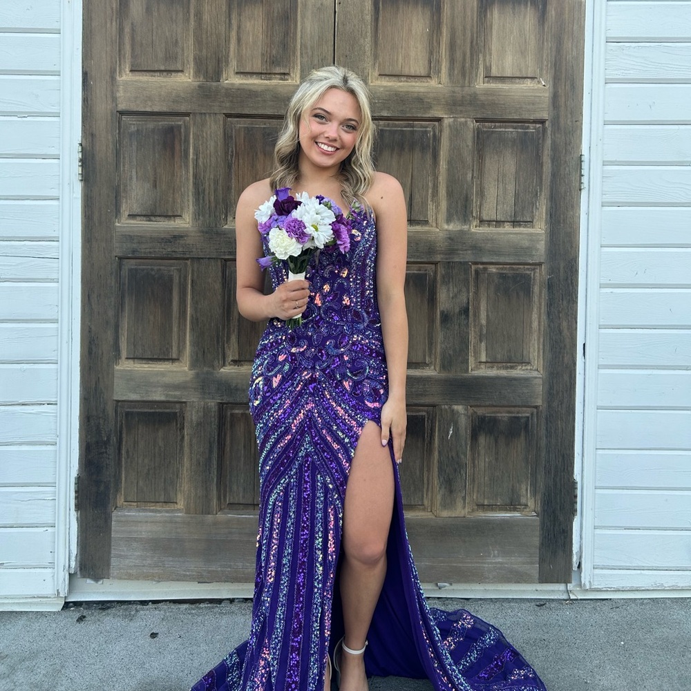 Jovani 38707 Purple and Blue hand beaded sparkly Prom Dress